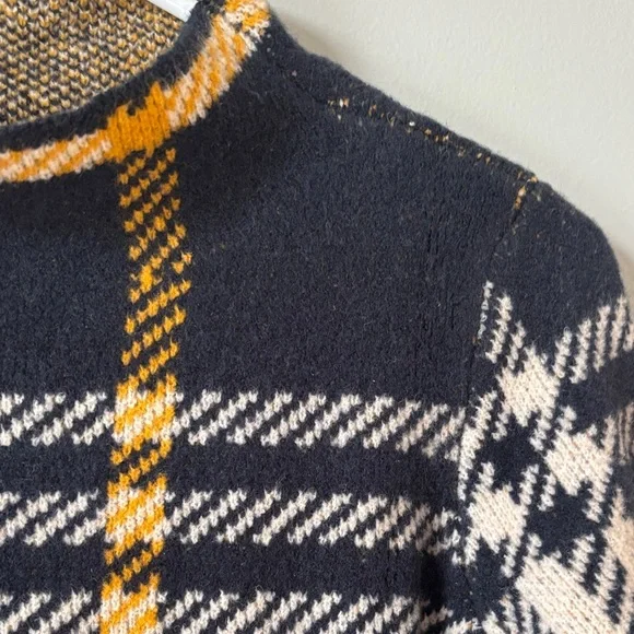 Ann Taylor Plaid Turtleneck Sweater - Black, Cream, and Gold - Picture 2 of 5